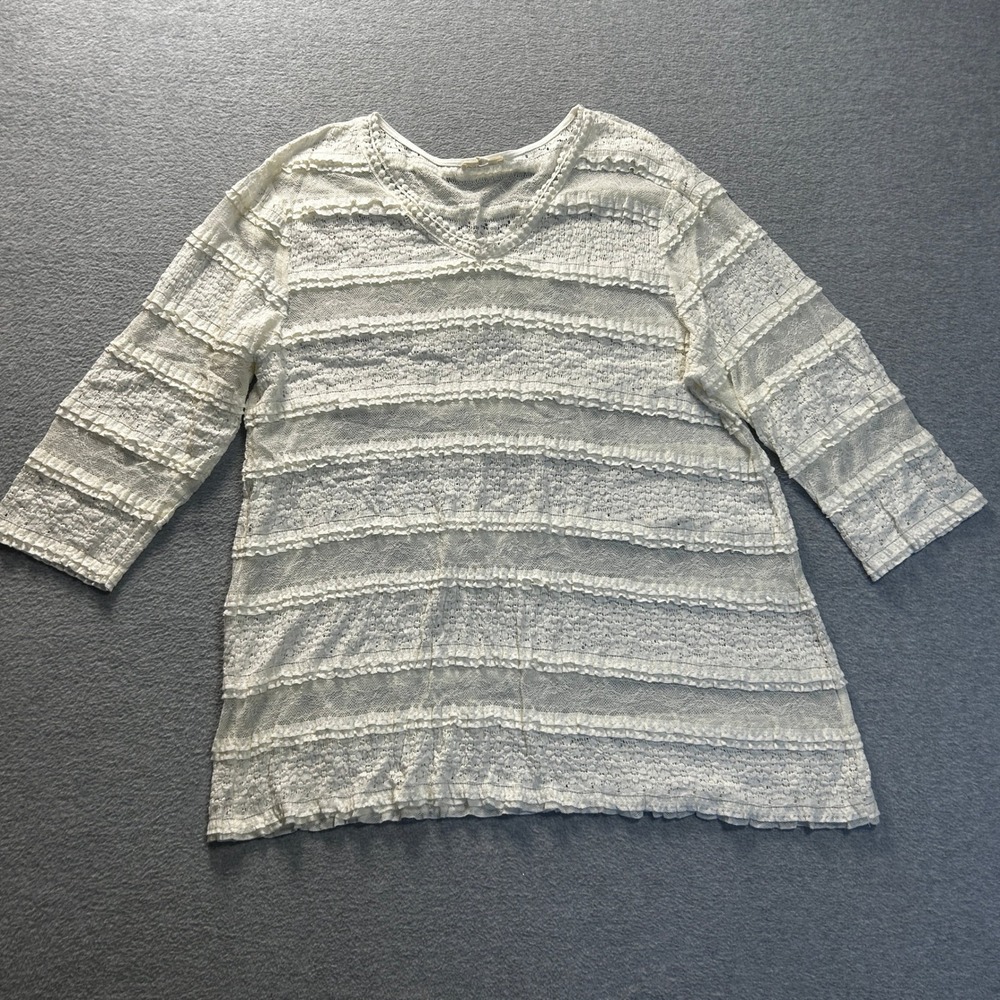 Crochet Knit Boho Lightweight Sweater Top Womens 2XL‎ Ivory Indigo Soul
